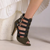 Women's Spike Heel Gladiator Sandals - Blue - Buckle Sandals - 12 B - PU Leather - image 33