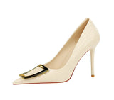 Women's Metal Buckle Pointed Toe Pumps - White - Formal Shoes - 40 B - PU Leather - image 43