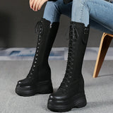 Women's Leather Platform Lace Up Wedges - Black  - Suede - Wedge Boots - 3 B - Genuine Leather - image 8