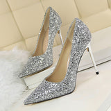 Women's High Heel Glitter Prom Pumps - Gold - 9.5cm / Glitter Shoe - 43 B - PU Leather - image 22