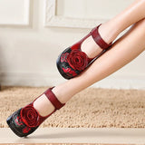 Women's Cute Red Flower Leather Wedges - Red - 1 / 9866 / Wedge Shoes - 40 B - Genuine Leather - image 3