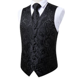 Men's 5 Pcs Silk Formal Waistco… - Black/Grey - 1 - MJ-0109-LH-0215 - 5 PCS - Vest Set - 3XL - Silk/Rayon/Polyester - image 2
