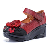 Women's Cute Red Flower Leather Wedges - Red - 1 / 9866 / Wedge Shoes - 40 B - Genuine Leather - image 2