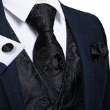 Men's 5 Pcs Silk Formal Waistco… - Black/Grey - 1 - MJ-0109-LH-0215 - 5 PCS - Vest Set - 3XL - Silk/Rayon/Polyester - image 4