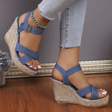 Women's Open Toe High Wedge Sandals - Blue - Wedge Sandals - 42 B - Denim - image 3