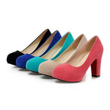 Women's Faux Suede High Chunky Heels - Blue - Chunky Heels - 43 B - PU Flock Leather - image 2