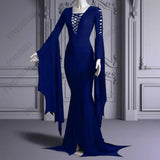Women's Goth Lace Up Halloween Dress - Black - Morticia Adams Dress - 5XL - Polyester - image 9