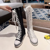Women's Knee High Platform Canvas Boots - Black - High Top Canvas Sneakers - 40 B - Canvas - image 19