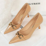 Women's Patent Leather Buckle Toe Pumps - Beige - Nude - 10cm Heels - 43 B - PU Leather - image 9