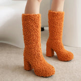 Women's Fuzzy Faux Wool Platform Boots - Orange - Short Plush Boots - 42 B - Imitation Wool - image 20