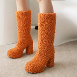 Women's Fuzzy Faux Wool Platform Boots - Orange - Short Plush Boots - 42 B - Imitation Wool - image 26