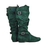 Women's Line Dance Buckle Flat Boots - Green - Boots - 42 B - PU Suede Leather - image 5