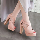 Women's Block Heel High Platform Sandal - Orange - Platform Sandals - 43 B - PU Leather - image 12