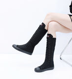 Women's High Top Lace Up Canvas Boots - Black - 1 - Tall Canvas Sneaker - 43 B - Canvas - image 14