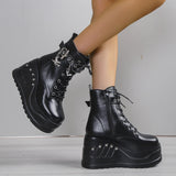 Women's Punk Chunky Platform Creepers - Black - Platform Ankle Boots - 43 B - PU Leather - image 13