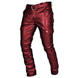 Men's PU Leather Motorcycle Cargo Pants - Red - Men's Pants - 5XL - PU Leather - image 7