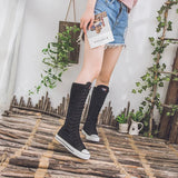 Women's Long Lace Up Zipper Canvas Boot - Black - High Top Sneakers - 43 B - Canvas - image 4