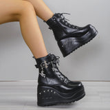Women's Punk Chunky Platform Creepers - Black - Platform Ankle Boots - 43 B - PU Leather - image 11
