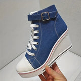 Women's High Top Platform Wedge Sneaker - White - Platform Sneakers - 43 B - Canvas - image 33