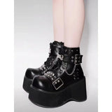 Women's Gothic Platform Cosplay Wedges - Black - Ankle Boots - 42 B - PU Leather - image 8