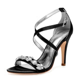 Women's Luxury Satin Crystal Bridal Sandals - Black - Bridal Stilettos - 43 B - Satin - image 3