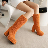 Women's Fuzzy Faux Wool Platform Boots - Orange - Short Plush Boots - 42 B - Imitation Wool - image 24