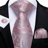 Men's 3 Pcs Silk Pink Wedding Tie Set - Pink - MJ-7187 - Medium - Silk - image 27