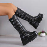 Women's Punk Goth Multi Buckle Boots - Black - Buckle Boots - 43 B - PU Leather - image 12