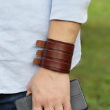 Men's Leather 3 Tier Punk Wrist Band - Brown - 82295 - Medium - Leather - image 6