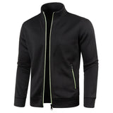 Men's Zip Up Stand Collar Winter Jacket - Black - Sweatshirt Jacket - 4XL - Polyester - image 1
