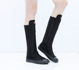 Women's High Top Lace Up Canvas Boots - Black - 1 - Tall Canvas Sneaker - 43 B - Canvas - image 21