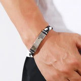 Unisex Titanium Woven Leather Bracelet - Black - Bracelet - Medium - Titanium - image 2