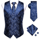 Men's Formal 4 Pcs Silk Slim Waistcoat Sets - Dark Blue - MS-0020 - 4 PCS - Vest Set - XXXL - Silk - image 21