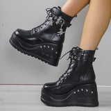 Women's Punk Chunky Platform Creepers - Black - Platform Ankle Boots - 43 B - PU Leather - image 8