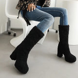 Women's Fuzzy Faux Wool Platform Boots - Orange - Short Plush Boots - 42 B - Imitation Wool - image 13