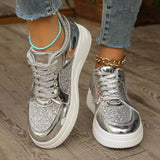 Women's Gold Sequins Platform Sneakers - Light Gold - Sneakers - 43 B - PU - image 19