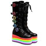 Women's Gothic Rainbow Platform Boots - Black - Rainbow Platform Boots - 46 B - PU Leather - image 27