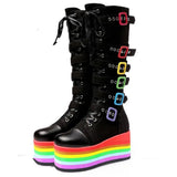 Women's Gothic Rainbow Platform Boots - Black - Rainbow Platform Boots - 35 B - PU Leather - image 1
