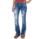 Women's Ripped Low Rise Bootcut Jeans - Blue - 1 / Plain / Mid Waist Jeans - 4XL - Polyester/Denim - image 1