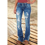 Women's Ripped Low Rise Bootcut Jeans - Blue - 1 / Plain / Mid Waist Jeans - 4XL - Polyester/Denim - image 3