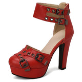 Women's High Platform Summer Sandals - Red - Platform Heels - 50 B - PU Leather - image 5