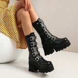 Women's Chunky Mid-Calf Buckle Boot - Black - Buckle Boots - 43 B - PU Leather - image 9