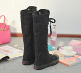 Women's Canvas Knee High Lace Up Boots - White - 2cm Heel - 43 B - Canvas - image 37