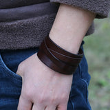 Men's Wide Genuine Leather Wristband - Brown - Cuff Bracelet - Medium - Genuine Leather - image 6