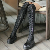 Women's Platform Over Knee Sneaker Boot - Black - Over Knee Boots - 50 B - PU Leather - image 2