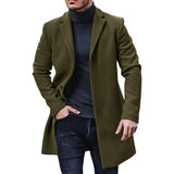 Men's Mid Thigh Lightweight Woolen Coat - Green - Men's Jacket - XXXL - Polyester - image 4