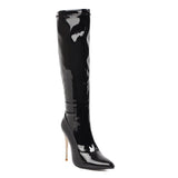 Women's Sexy High Zipper Stiletto Boots - Black - 10CM Heel Boots - 48 B - PU Leather - image 7
