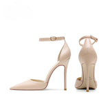 Women's Pointed Toe Matte High Stilettos - Beige - 1 / Matte 12cm - 46 B - Genuine Leather - image 11