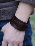 Men's Wide Genuine Leather Wristband - Brown - Cuff Bracelet - Medium - Genuine Leather - image 5