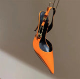 Women's Metallic Beaded High Slingbacks - Orange - 2 6129 / Slingbacks - 42 B - PU Leather - image 35